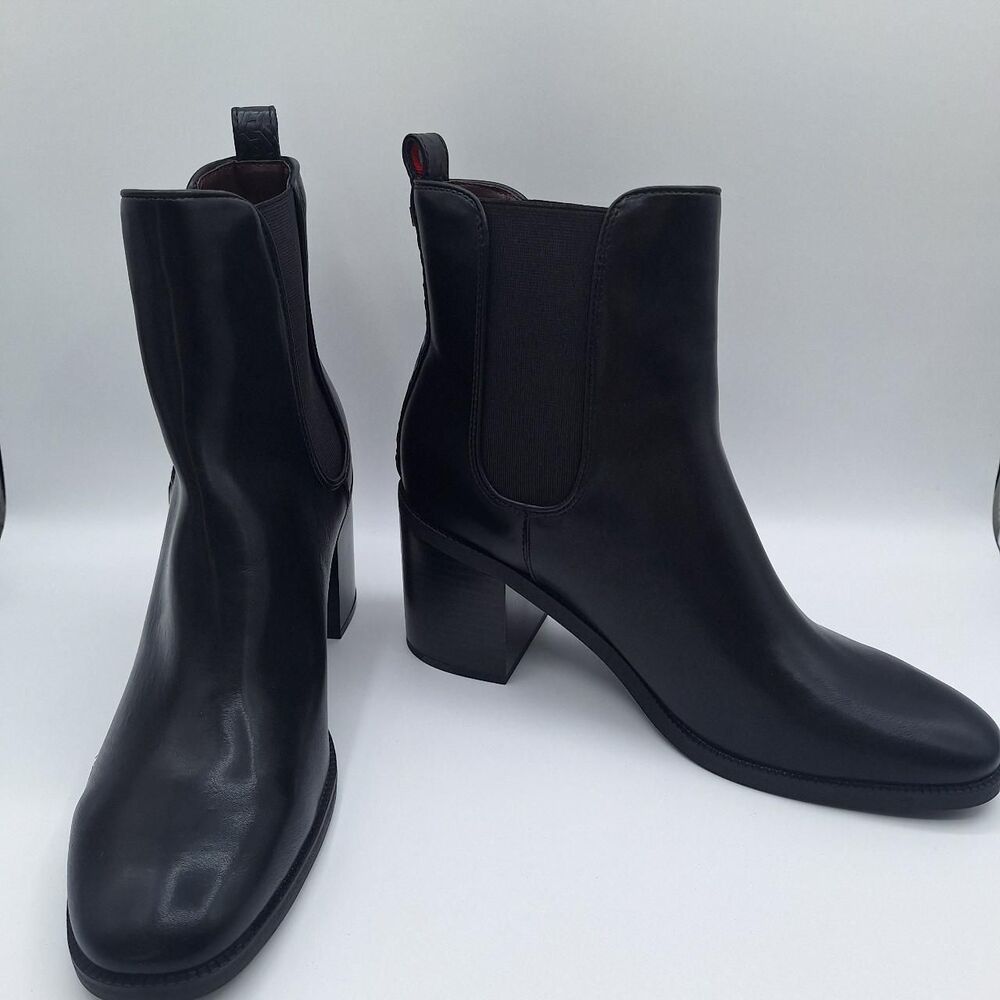 Tommy Hilfiger Women's Brae Pull On Boot Size 11 Black 3.5" Stacked Heel NIB